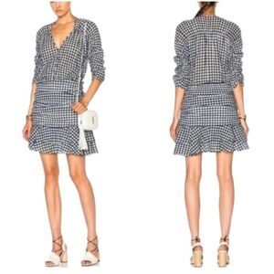 Veronica Beard Campbell Navy and White Gingham Ruched Dress Size 8